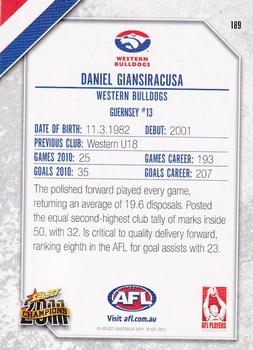 2011 Select AFL Champions #189 Daniel Giansiracusa Back